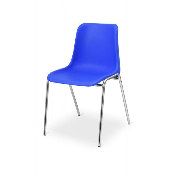 Konferenzstuhl MAXI CR blau – leichter. stapelbarer Stuhl mit robustem Chromstahlgestell und wasserbeständigem Polypropylensitz