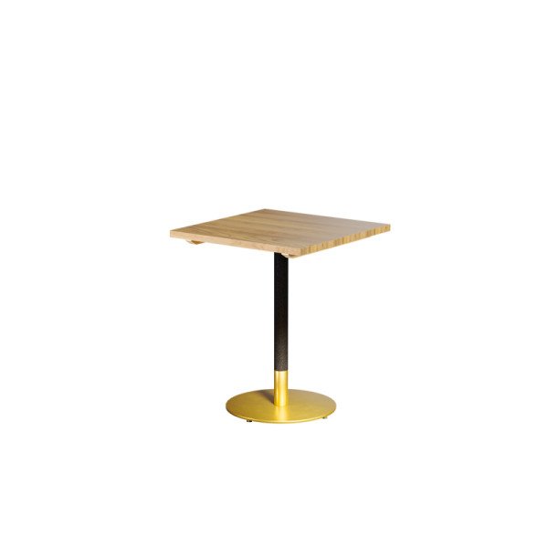 Tisch mit Holzplatte OMEGA R – Massivholz-Cafétisch von Mextra. 72 cm hoch. stabile runde Säule und Bodenplatte