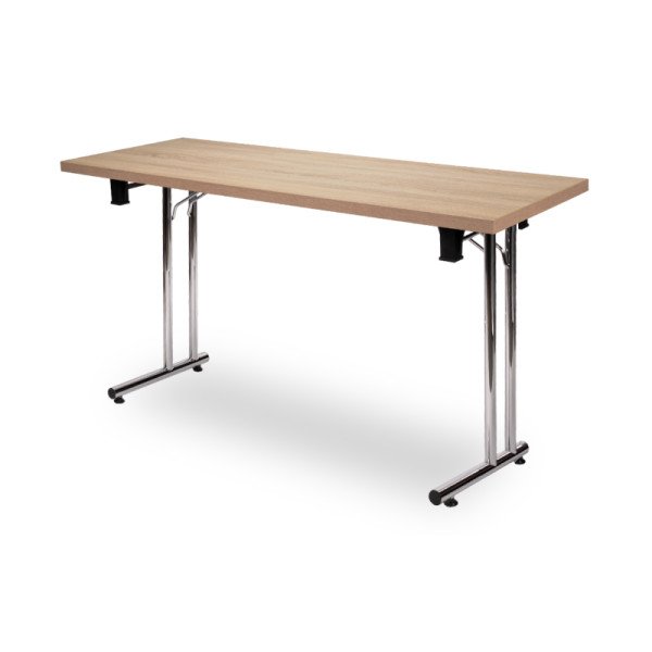 Konferenztisch FOLD-L CR – Klappbarer. stapelbarer Stahlrahmen-Tisch mit melaminbeschichteter Platte