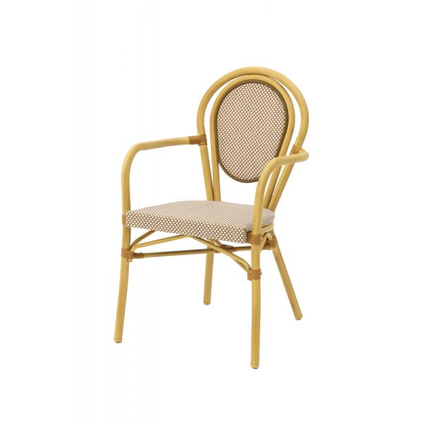 Technorattan Stuhl RICCARDO ARM braun-beige – wetterbeständig & robust für HoReCa