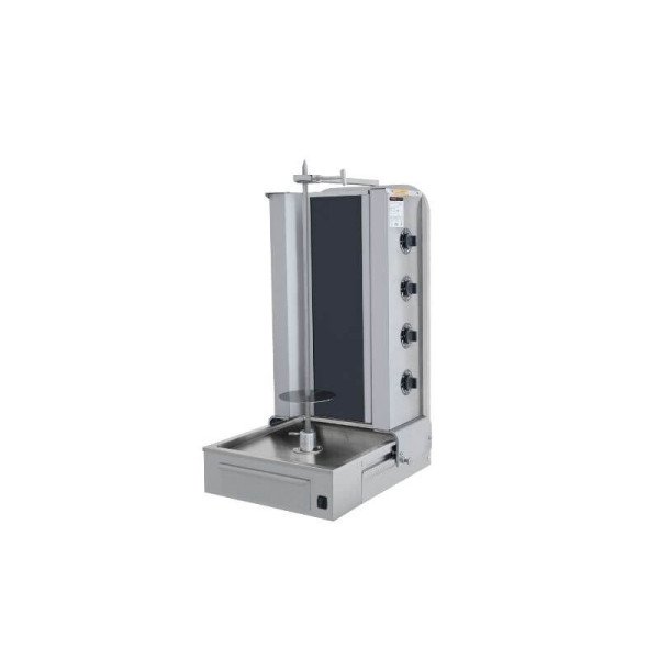Elektro Gyrosgrill / Dönergrill mit Motor unten / 4 Brenner / max. 70 kg / inkl. Flügeltüren