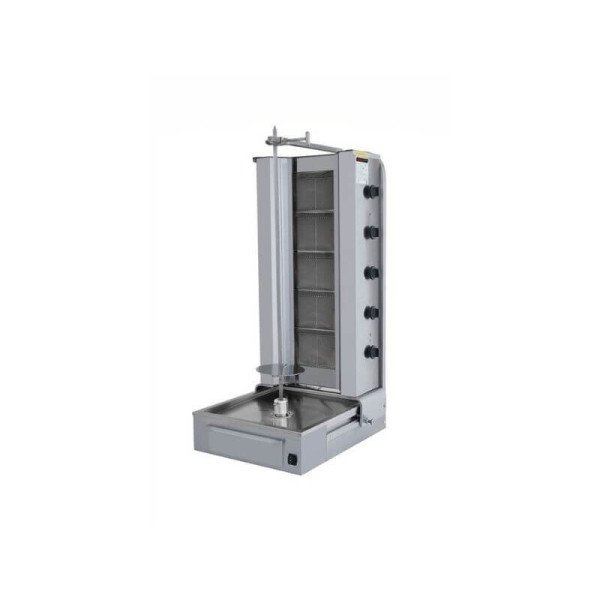 Gas Dönergrill mit Motor unten / Gyrosgrill 5 Brenner / max. 100 kg / inkl. Flügeltüren