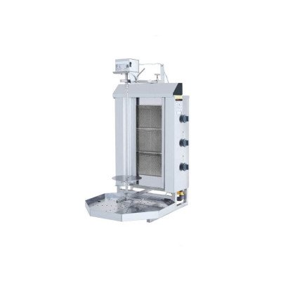 Gas Dönergrill mit Motor oben / Gyrosgrill 3 Brenner / max. 30 kg / inkl. Flügeltüren