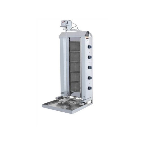 Gas Dönergrill mit Motor oben / Gyrosgrill 5 Brenner Beweglich / max. 80 kg / inkl. Flügeltüren