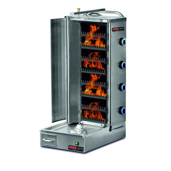 Lavastein Dönergrill mit Motor Unten / 4 Lavastein Brenner / max. 40 kg / inkl. Flügeltüren