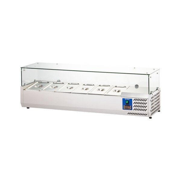 Starline Edelstahl Pizzakühlaufsatz mit Glasabdeckung, 6x GN 1/3, 1400x395x440 mm (BxTxH)