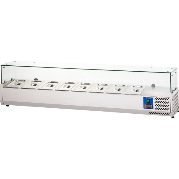Starline Edelstahl Pizzakühlaufsatz mit Glasabdeckung, 8x GN1/4, 1800x335x440 mm (BxTxH)