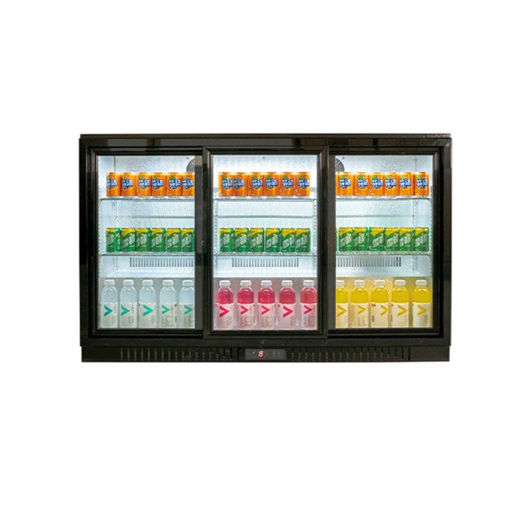 Bar Display Cooler, drei Schiebetüren, 1350x530x835 mm (BxTxH), schwarz