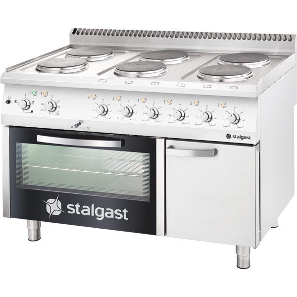 Stalgast Elektro-Herd mit 6 Kochplatten, statischem Backofen GN 2/1 und eintürigem Unterschrank, Serie 700 ND