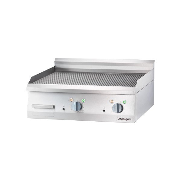 Stalgast Edelstahl Elektro-Griddleplatte als Tischgerät, 800x700 mm, gerillte Grillfläche, Serie 700 ND