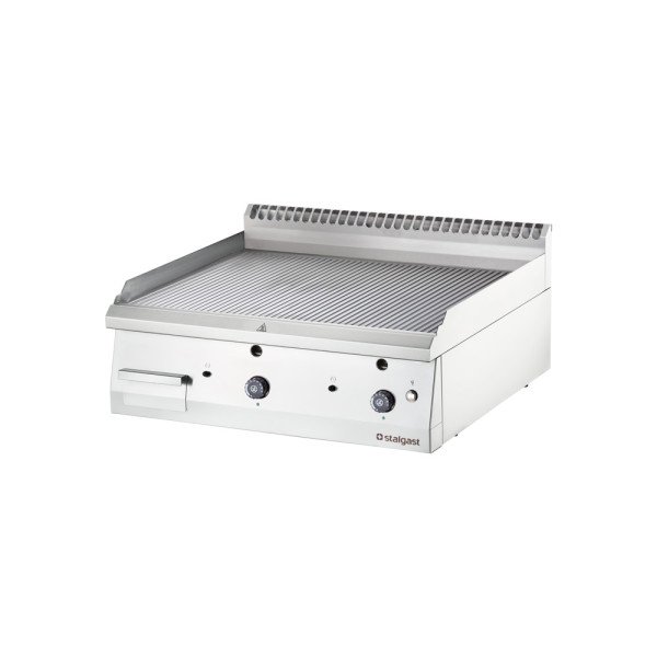 Stalgast Edelstahl Gas-Griddleplatte als Tischgerät, 800x700 mm, gerillte Grillfläche, Serie 700 ND