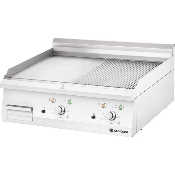 Stalgast Edelstahl Elektro-Griddleplatte als Tischgerät, 800x700 mm, ½ glatte/½ gerillte Grillfläche, Serie 700 ND