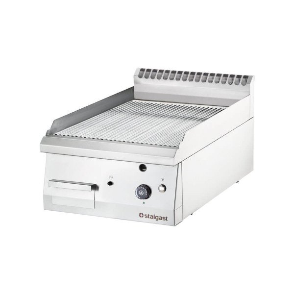 Stalgast verchromte Gas-Griddleplatte als Tischgerät, 400x700 mm, gerillte Grillfläche, Serie 700 ND