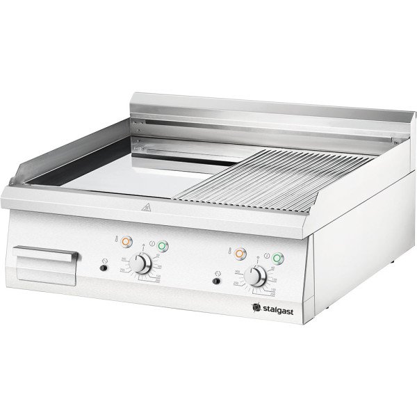 Stalgast verchromte Elektro-Griddleplatte als Tischgerät, 800x700 mm, ½ glatte/½ gerillte Grillfläche, Serie 700 ND