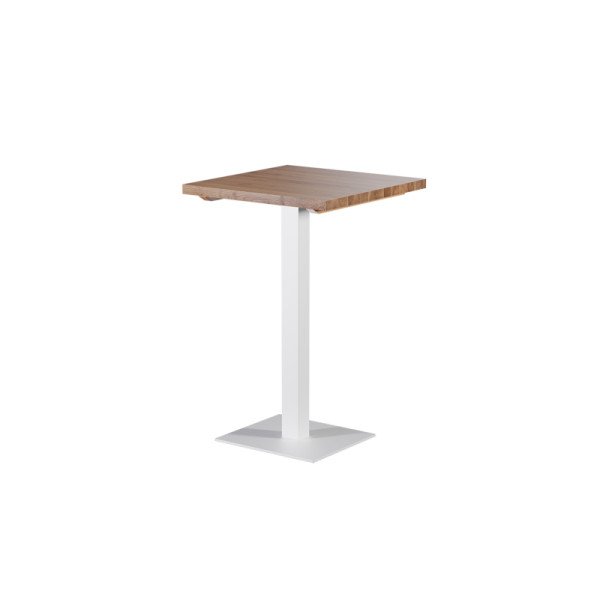 Tisch mit Eichenplatte ALFA BAR Weiß – Massiver Holztisch für Gastronomie. 38 mm stark. pulverbeschichtetes Stahlgestell. 3 Größ