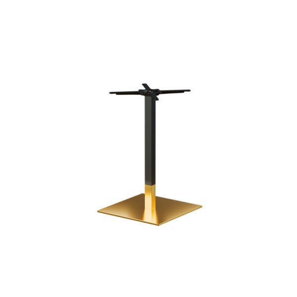 Tischbasis Omega – elegante. stabile Tischbasis mit schwarzer Oberfläche und goldenen Akzenten für moderne Cafés