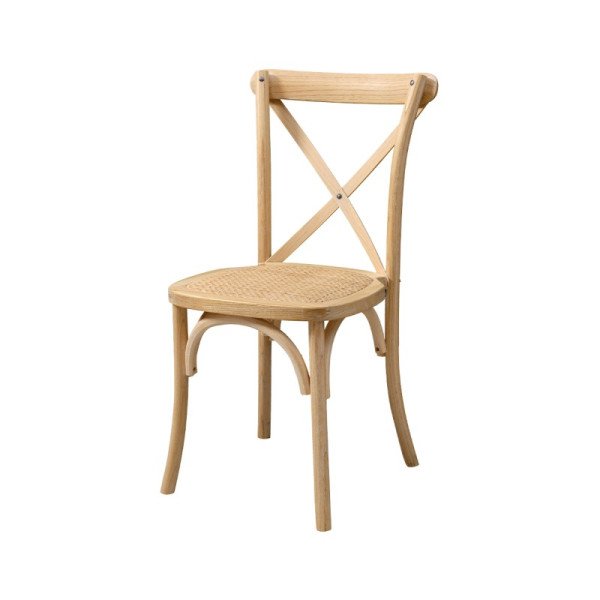 Hochzeitsstuhl Cross-Back Holz Rattan natürlich gekalkt – elegant & stabil