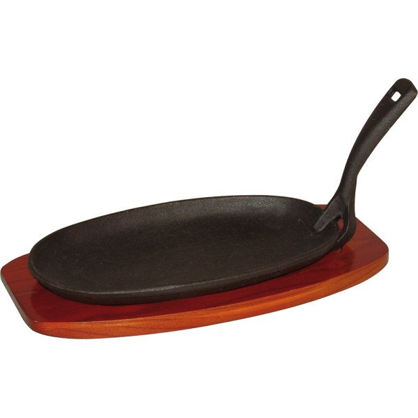 Servierpfanne, Gusseisen mit Holzuntersetzer, 240x140x25 mm (BxTxH)