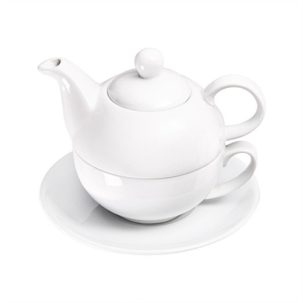 Stalgast, Tea for one-Set, 3-tlg. Teekanne mit Tasse und Untertasse, reinweißes Hotelporzellan, Serie Isabell, 350 ml