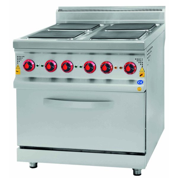 Fornello elettrico - 12 kW - 4 piastre quadrate - con forno elettrico statico - 6 kW