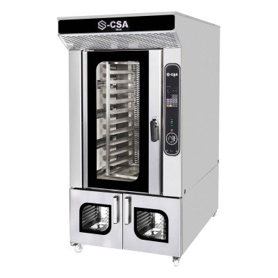 Forno ad aria calda rotante a gas per panetteria - Digitale - Manuale - 10x GN 1/1 - con armadio di lievitazione