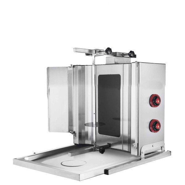 Griglia elettrica per gyros/döner - Mobile - 2 bruciatori - max. 30 kg - con porte a battente