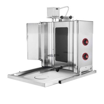 Griglia elettrica per gyros/döner - Mobile - 2 bruciatori - max. 30 kg - con porte a battente