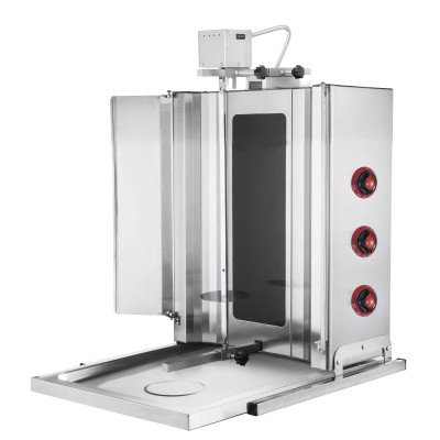 Griglia elettrica per gyros/döner - Mobile - 3 bruciatori - max. 45 kg - con porte a battente