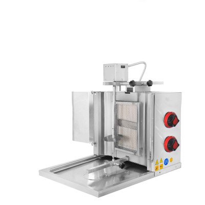 Griglia per Gyros/kebab a gas - Mobile - 2 bruciatori - max. 30 kg - con porte a battente