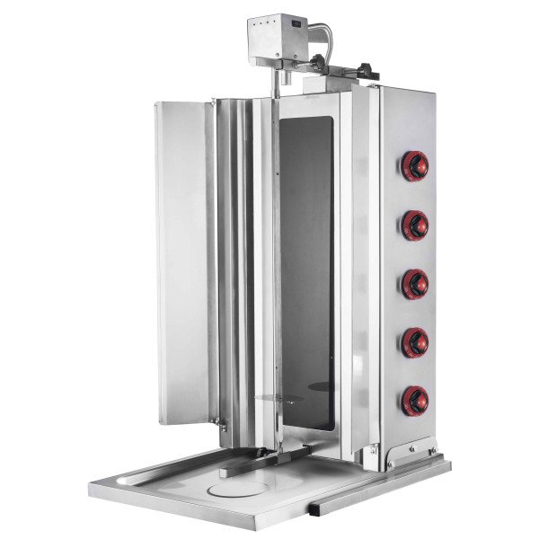 Griglia elettrica per gyros/döner - Mobile - 5 bruciatori - max. 100 kg - con porte a battente