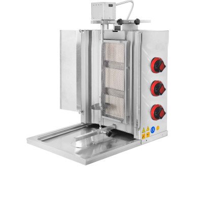 Griglia per Gyros/Döner a Gas - Mobile - 3 Bruciatori - max. 45 kg - con Porte a Battente