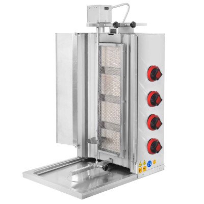 Griglia per Gyros e Döner a Gas - Mobile - 4 Bruciatori - max. 60 kg - con Porte a Battente