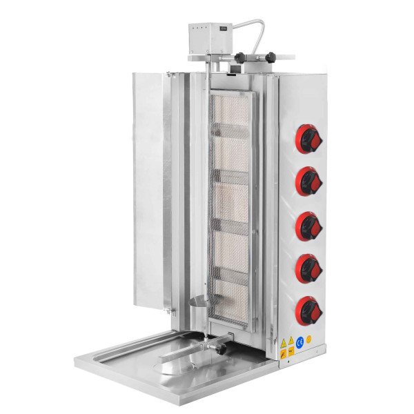 Griglia per Gyros/ Döner a Gas - Mobile - 5 Bruciatori - max. 100 kg - con Porte a Battente