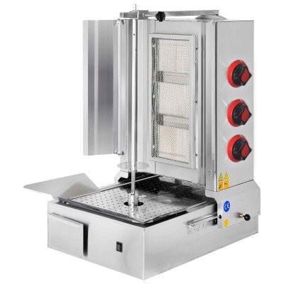 Griglia a gas per Gyros/Döner - 3 bruciatori - capacità massima 45 kg - con porte a battente