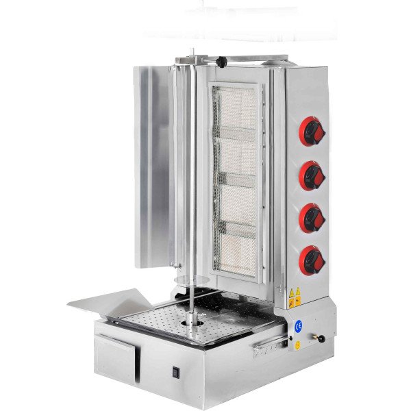 Griglia a gas per gyros/döner - 4 bruciatori - capacità massima 60 kg - con porte a battente