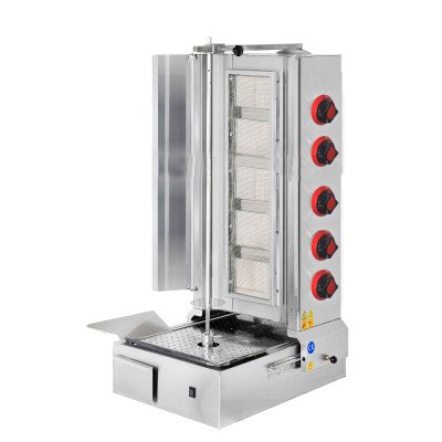 Gas gyro/ kebab grill - 5 burners - max. 100 kg - incl. hinged doors