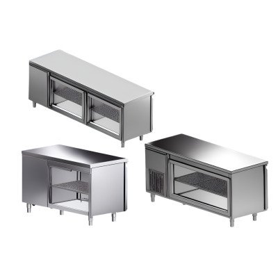 Tavoli di raffreddamento per kebab e pesce sotto la griglia