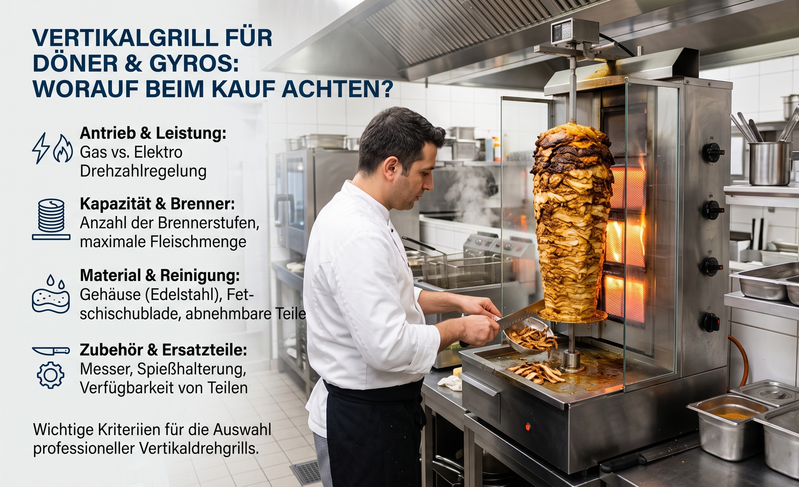 Vertikalgrill für Döner & Gyros: Worauf beim Kauf achten? → Wichtige Kriterien für die Auswahl professioneller Vertikaldrehgrills